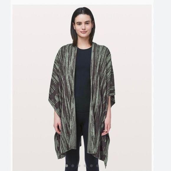 Lululemon The Rest Is Written Wrap One Size Cotton Silk Long Sweater Dark Olive